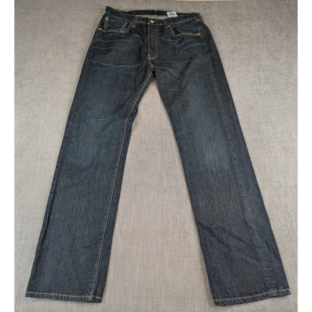 Levis 501 Jeans Mens Sz 33 (31x34) Blue Dark Wash Straight Fit Denim Button Fly